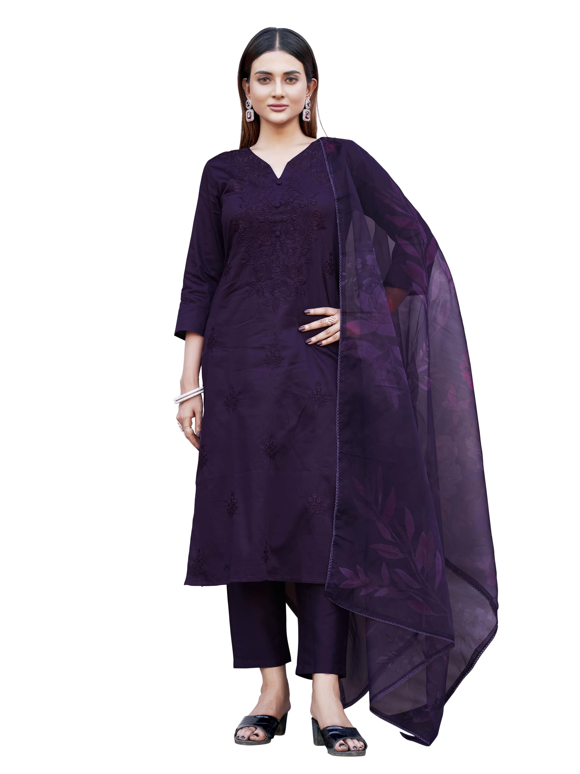 womanista Women's Cotton Blend Kurta with Trouser & Dupatta-picture-23