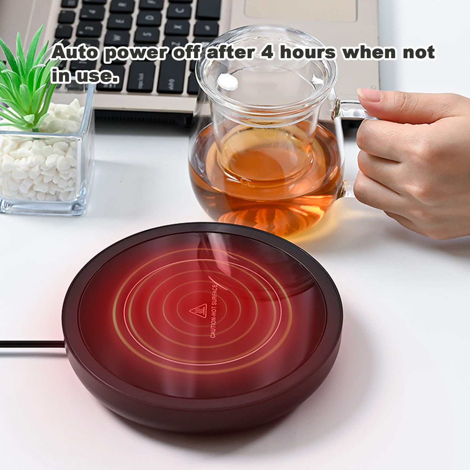 Calentador de tazas de café, calentador de tazas para computadora con apagado automático, calentador de bebidas eléctrico con ajuste de 3 temperaturas y 4 horas de apagado automático, calentador de