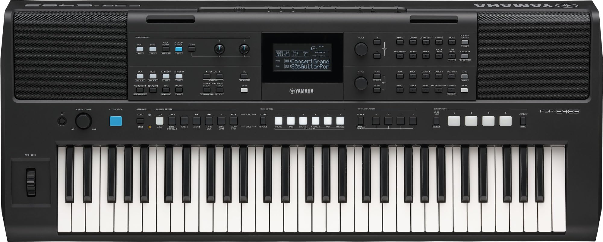 YAMAHA Teclado PSR-E483 – Teclado portátil moderno com 61 teclas