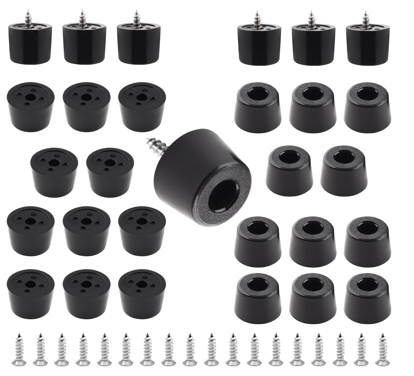 Auvotuis 24Pcs Round Rubber Feet with Stainless Screws, Black Chair Bumpers Pads for Cutting Board, Table, Cabinet, Sofa (20x17x13mm)