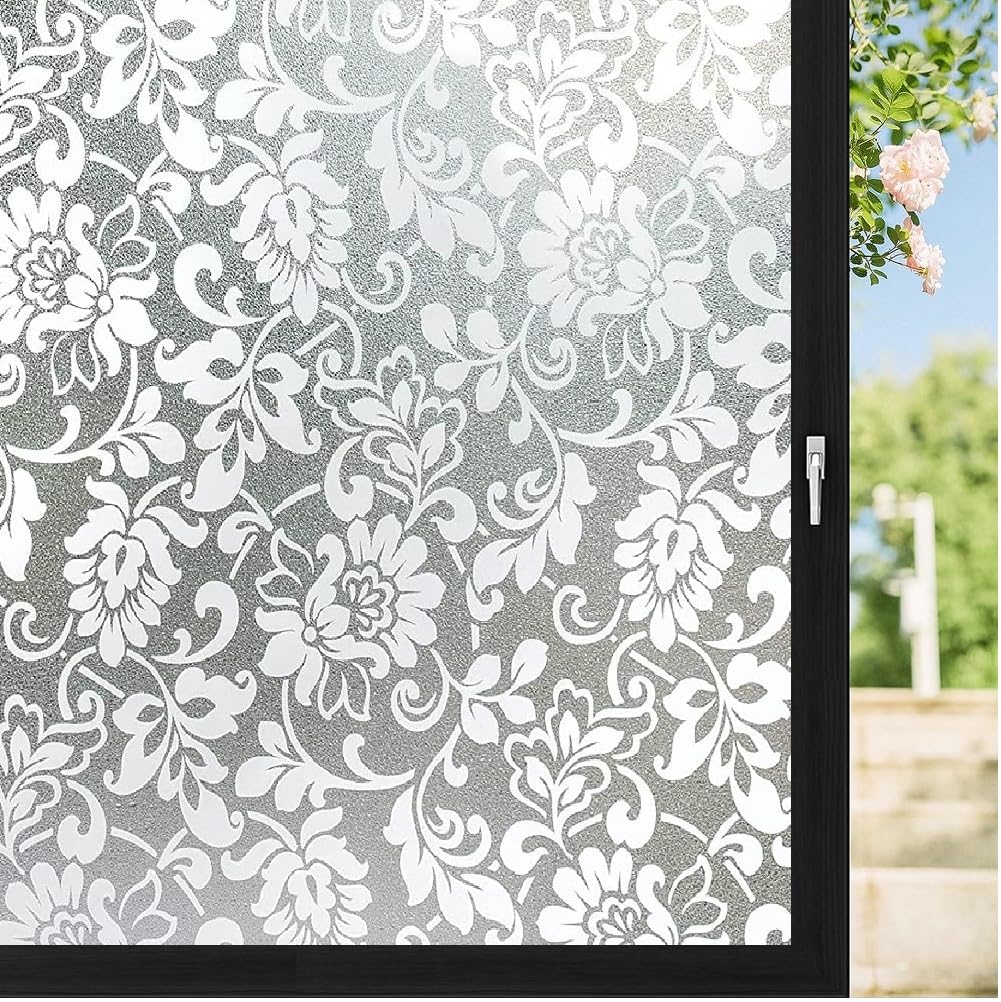 MOCOCO Premium Privacy Window Film Vinyl Frosted Self Adhesive Glass Film Decorative Window Stickers for Home Office Bathroom Kitchen Living Room - White Flowers (B0CHYWR917) Amazon Price History, Amazon Price Tracker