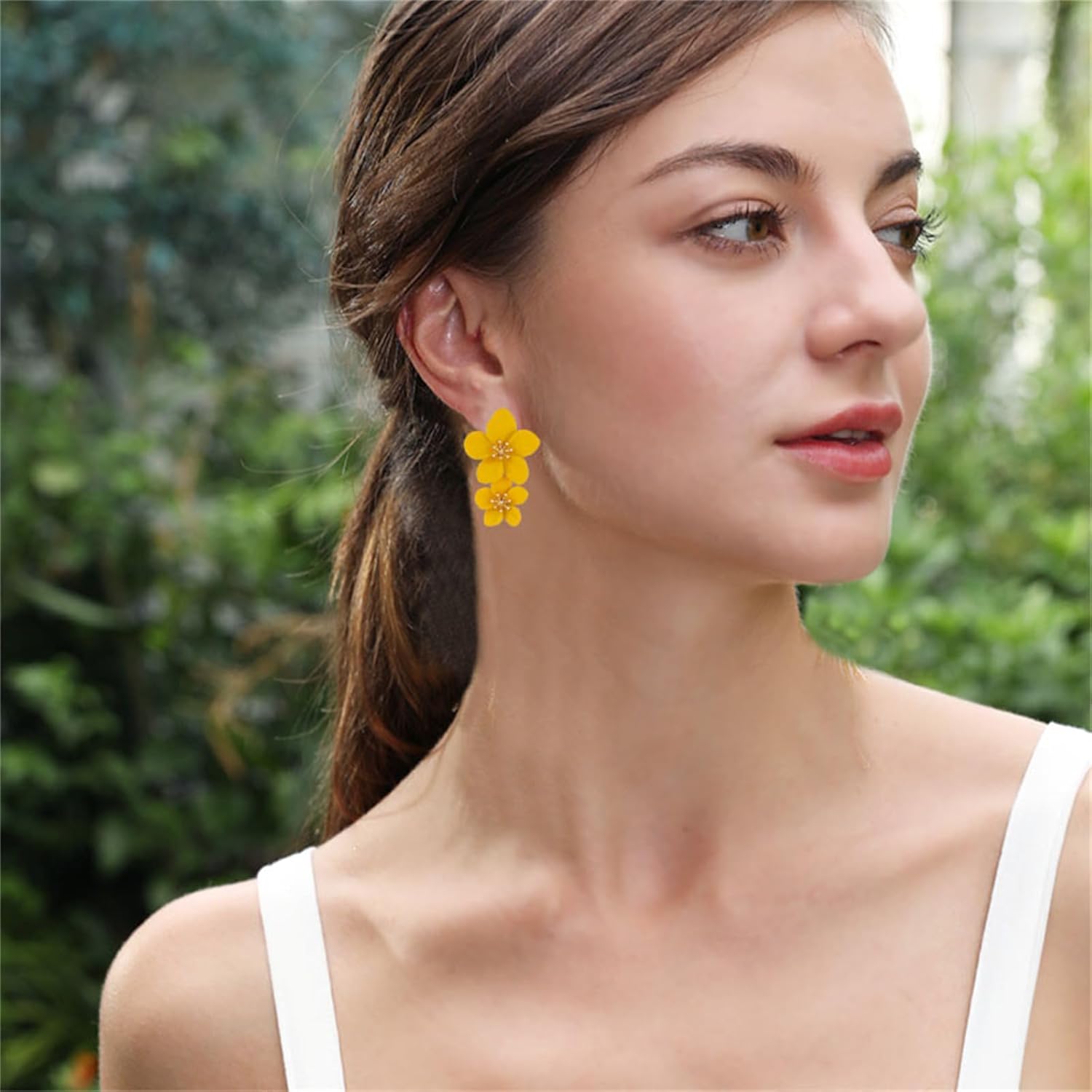 MALOYANVE Bohemian Flower Earrings for Women Delicate Big Double Layered Tiered Daisy Matte Metal Floral Petal Dangle Drop Statement Earrings Chic Boho Hawaii Vacation Wedding Flower Jewelry - Image 2