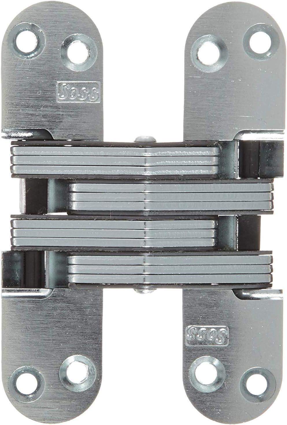 SOSS 218US26D Mortise Mount Invisible Hinge with 8 Holes,Zinc, Satin Chrome Finish,4-5/8" Leaf Height,1-1/8" Leaf Width, 1-41/64"Leaf Thickness,10 x 1-1/2" Screw Size,20 min FireRated - Pack of 2