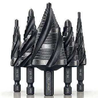 4 Spiral Flute Step Drill Bit Set with Case for Sheet Metal, Wood