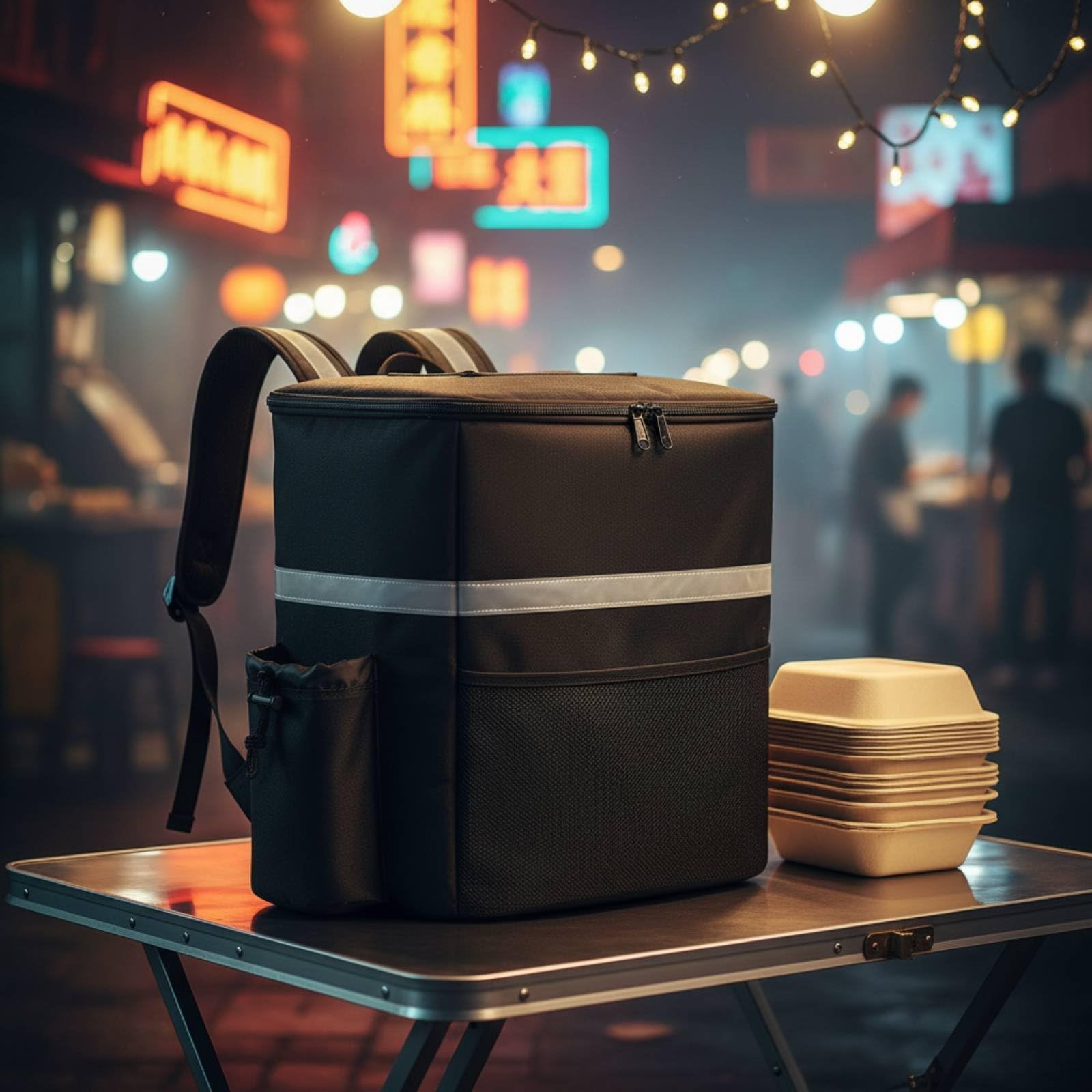 Glacière Portable Sac Isotherme Sac à, Noir, Noir Avec Bandes Réfléchissantes Argentées Avec Extension