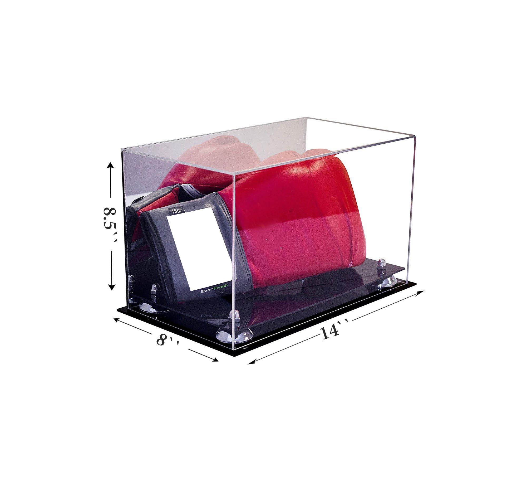Better Display Cases Acrylic Single or Double Boxing Glove Display Case with Silver Risers and Mirror (A011-SR)