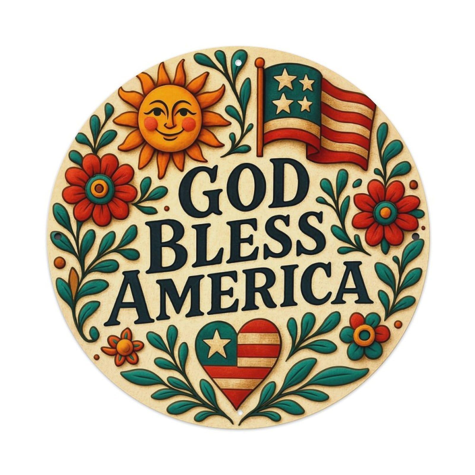 God Bless America Folk Art Design Tin Sign Metal Poster Vintage Metal Signs for Home Man Cave Bar Cafe Kitchen laundry room Wall Decorations 8x8 inches