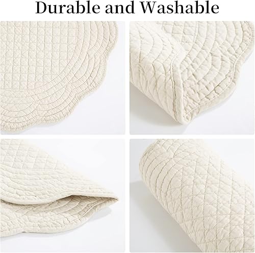 Miniatura 4 de HOMBYS Juego de 6 manteles individuales acolchados redondos lavables para mesa de cocina, 100% tela de algodón, manteles individuales redondos de 14