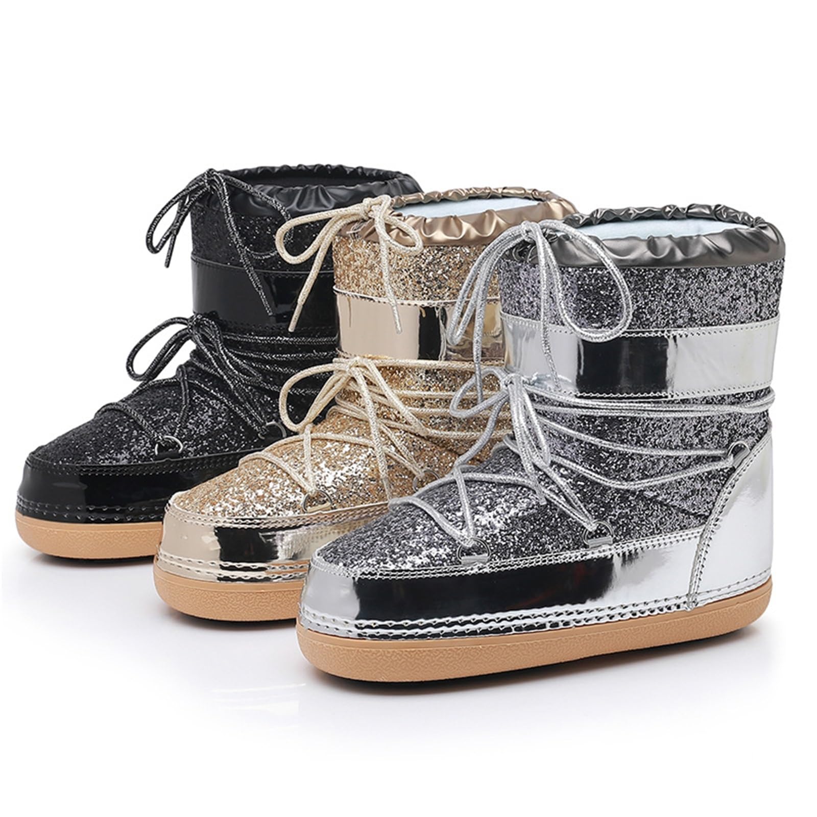 Damen Moon Boots Winter Wasserdichte Rutschfeste Schneestiefel Mit Abnehmbarer Innensole Glitzer Obermaterial Plateau Sohle