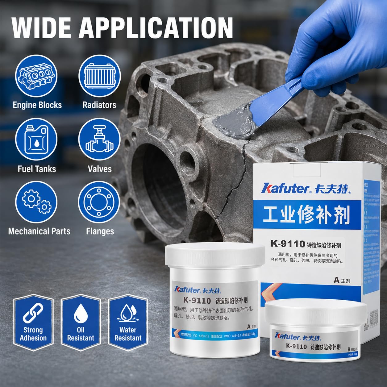 VIDOO 500g Metallkleber Gussfehler-Reparaturepoxid Zwei-Komponenten-Metallreparaturpaste für Sandlöcher AB-Eisenfüller-Masse zur Maschinenbauteil-Versiegelung Metallkleber