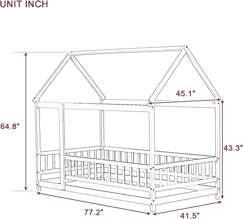 Miniatura 2 de Bellemave Cama Montessori de madera para niños, cama Montessori de madera con rieles, camas Montessori con techo sin listones, gris