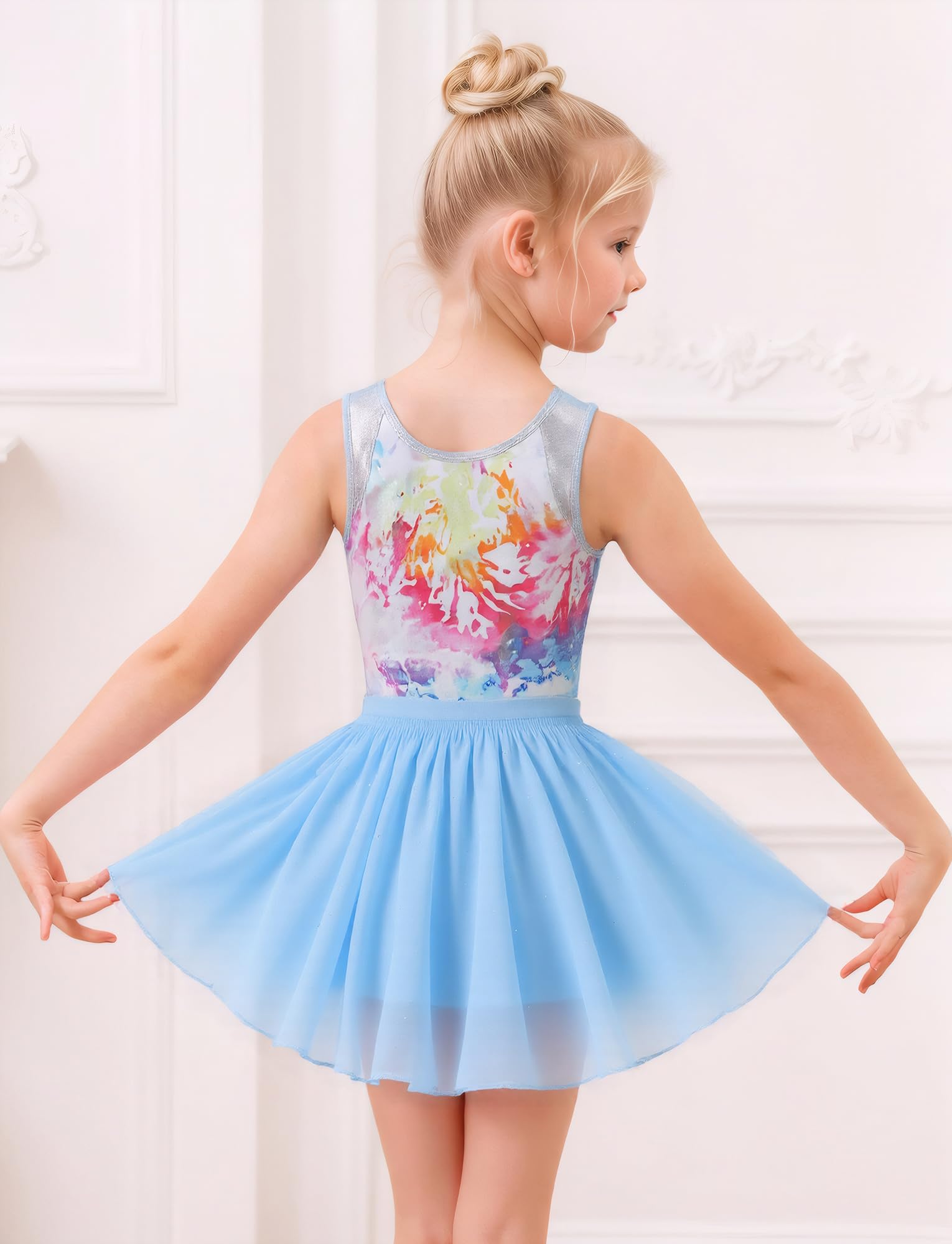 Justaucorps de gymnastique 3 pièces pour fille - Sans manches - Strass brillants - Combinaison avec jupe amovible
