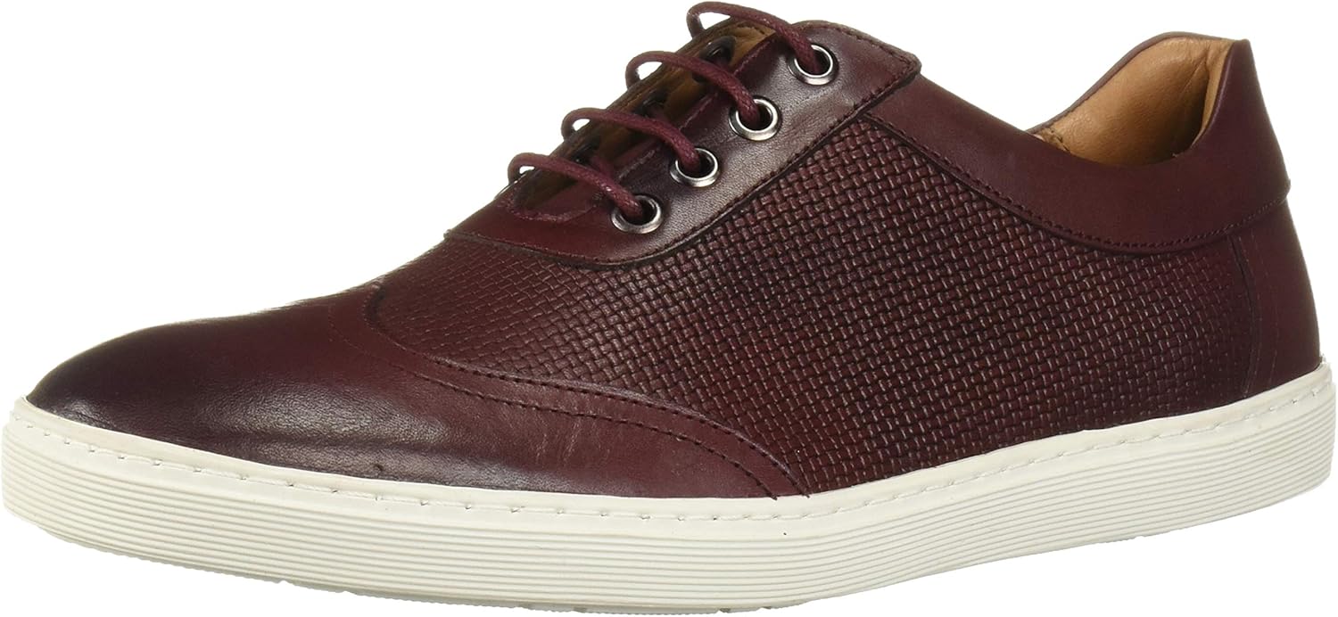 Driver Club USA Men's Leather Brooklyn Wingtip Sneaker, Wine Nappa/Mini Basket, 9