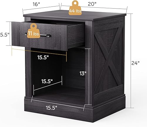 Miniatura 3 de COSTWAY Mesita de noche con cajón y estante de madera rústica mesita de noche dormitorio marrón negro