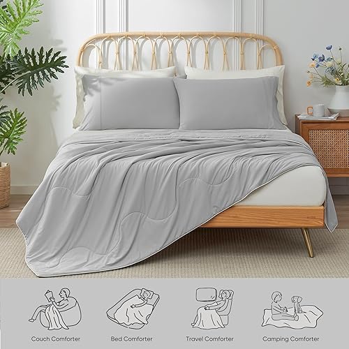 Miniatura 6 de Snuggle Sac Edredón tamaño Queen, edredón acolchado alternativo para todas las estaciones, mantas reversibles, mantas refrescantes transpirables