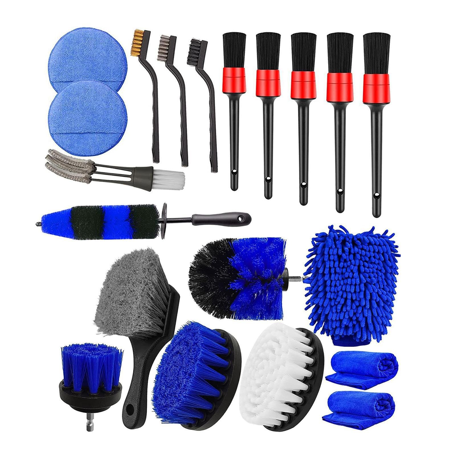 Kit di Pulizia per autolavaggio Esterno,Kit di Pulizia per Auto | Interno | Guanti da Lavaggio da 20 Pezzi per spazzole per Trapano per Dettagli Automatici - Kit Professionale per la Cura
