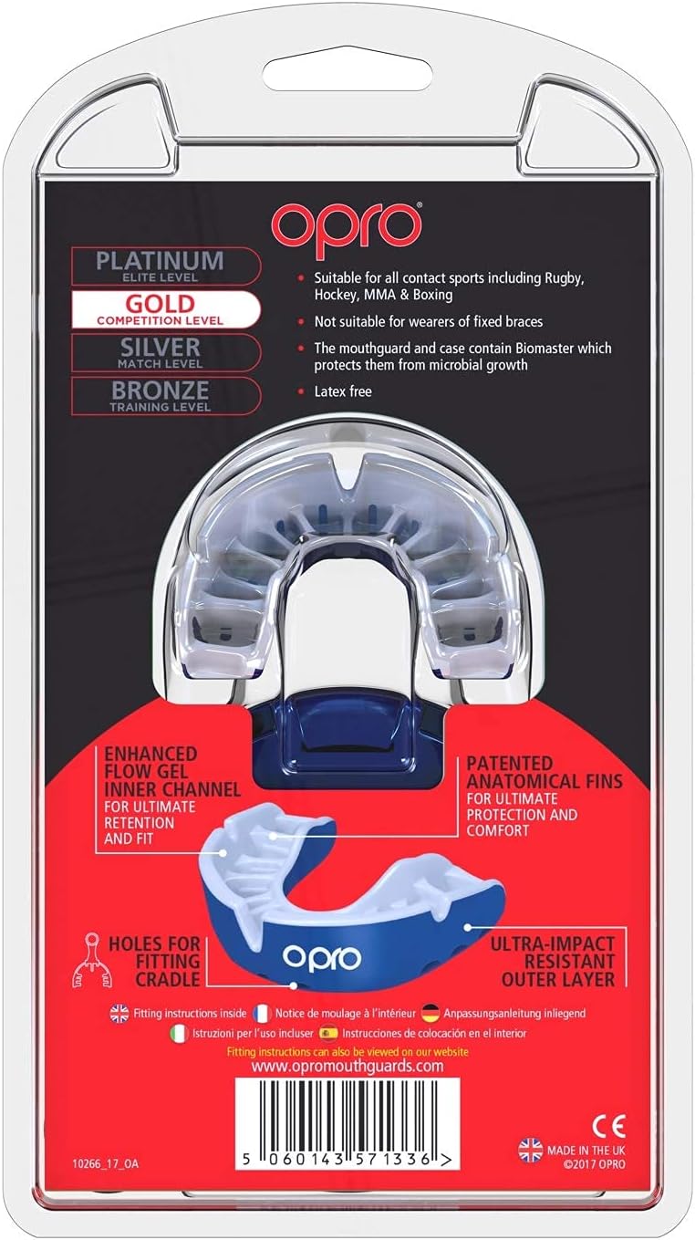 OPRO Gold Competition Level Adult and Youth Sports Mouthguard with Case, Gum Shield for Rugby, Hockey, Lacrosse, Boxing, MMA, and Other Contact and Combat Sports