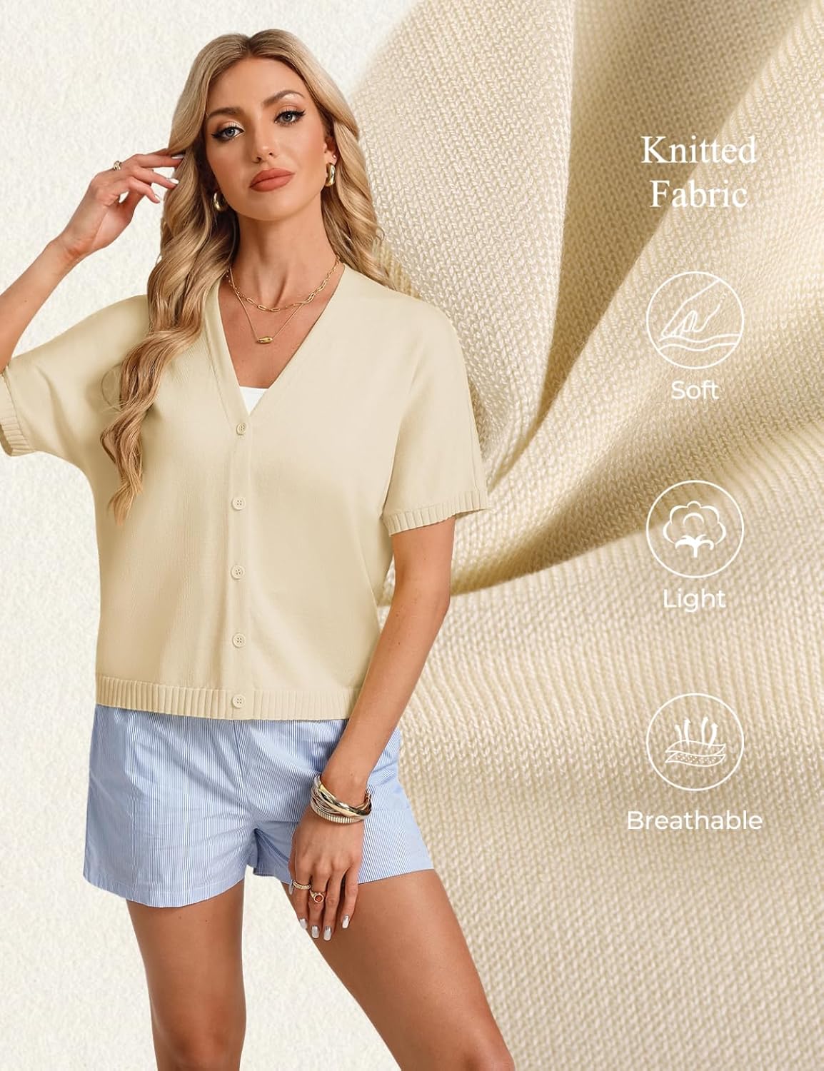 GRACE KARIN Women Short Sleeve Spring Cardigan Sweaters Button Down Knit Shirt Dressy Casual Tops 2026 Summer Outfits - Image 3
