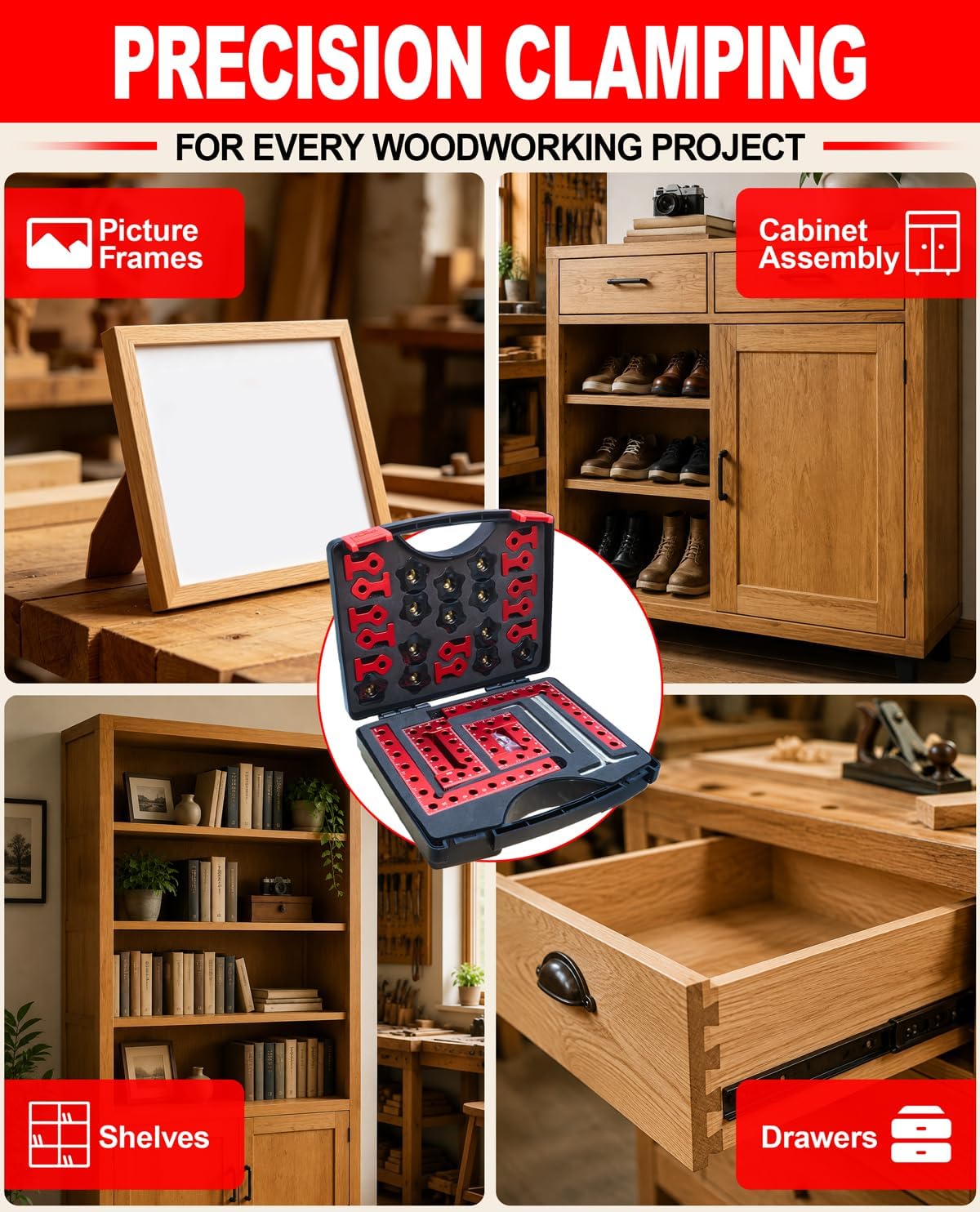 12 Pack Corner Clamps for Woodworking 90 Degree Corner Clamp with Box. | Aluminum Right Angle Clamps Set of (5.5",3.14" & 2.32"), Positioning Squares Tool for Cabinets, Picture Frames, Drawers.