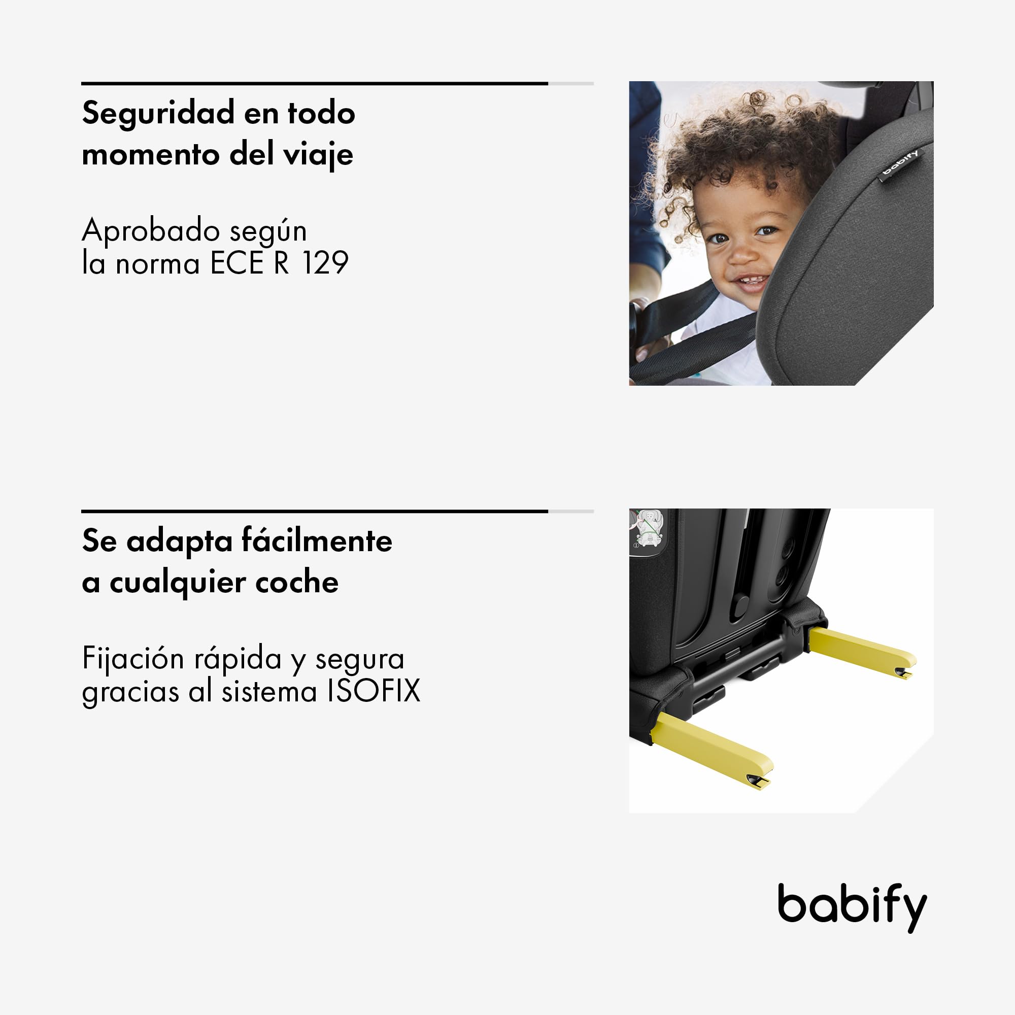 Babify Silla Coche Isofix 15-36 kg - para Niños 3-12 Años, Reposacabezas Ajustable 12 Posiciones, Portavasos Extraíble, Plegable, Funda Lavable, Cumple R129 UE, Negro