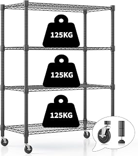 Himimi 4-stufiges Drahtregal mit Rädern und Nivellierfüßen, höhenverstellbar, Metall-Lagerregal für Küche, Badezimmer, Schlafzimmer, Wohnzimmer, 500 kg Kapazität, 90 * 45 * 183 cm, Schwarz