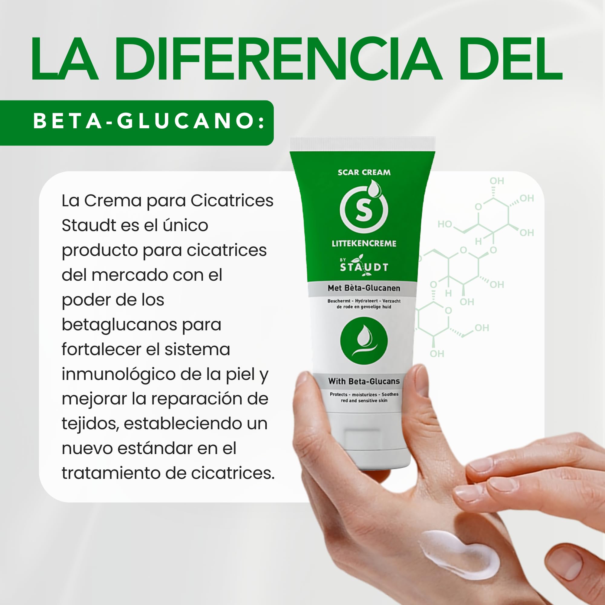 Crema Cicatrizante Staudt Premium - Fórmula con Vitamina E, Miel, Ácido Hialurónico y Silicona - Reductor de Cicatrices para Viejas y Nuevas Quemaduras, Cesáreas, Estrías, Eczema