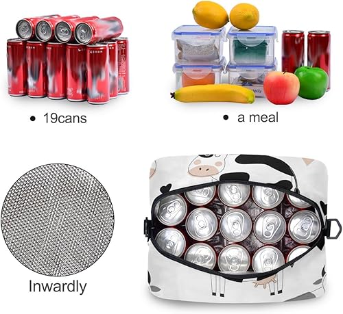 Miniatura 4 de Linda bolsa de almuerzo de vacas para mujeres y hombres, bolsa de almuerzo aislada con correa de hombro desmontable y asa de transporte, bolsa