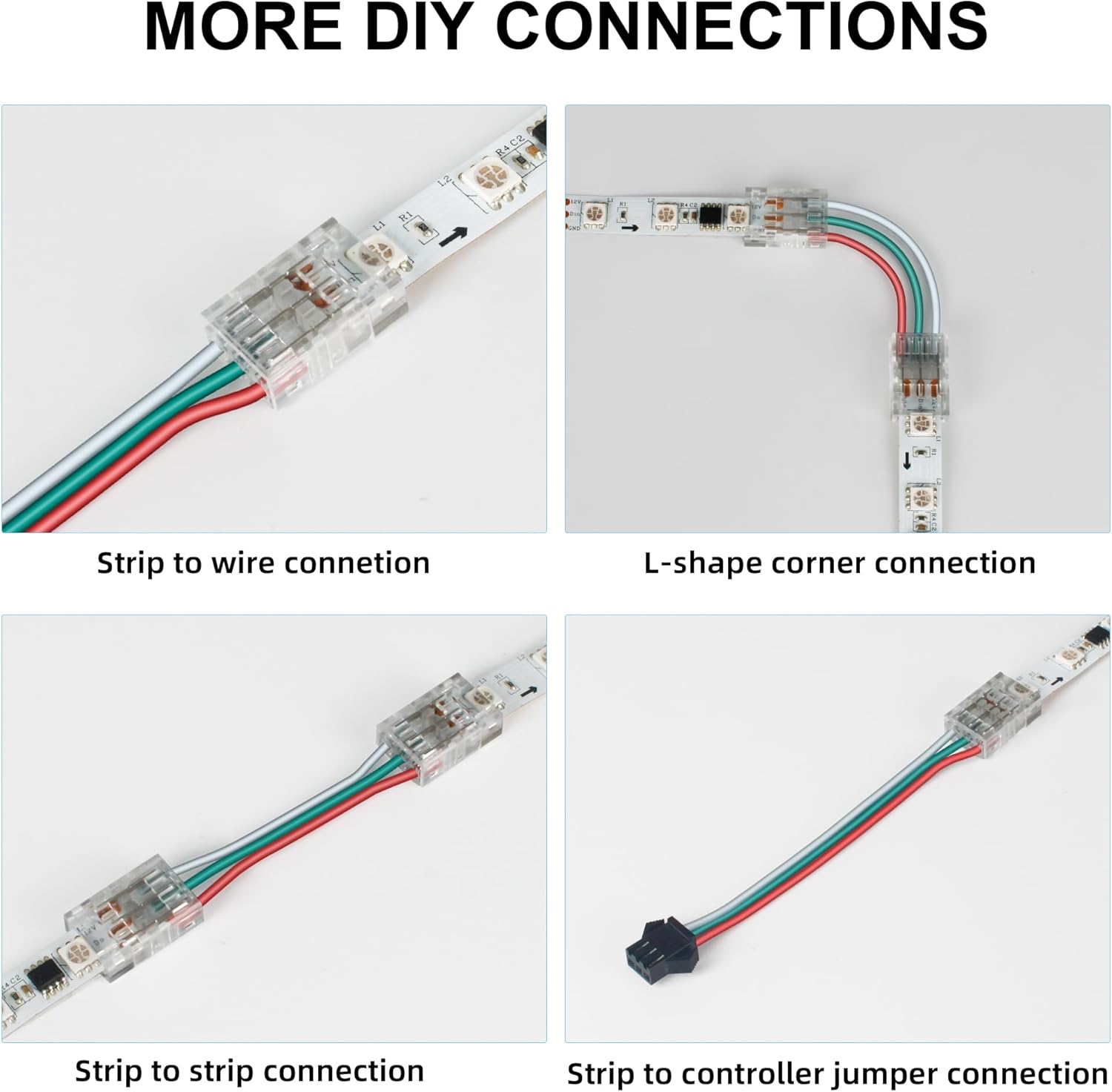 RGBZONE 25Pcs 3-Pin LED Connector 8mm Gapless Solderless Strip to Wire Quick Connection for 8mm IP20/IP65 WS2811 WS2812B SMD LED Strip Lights