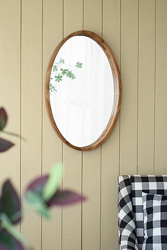 Espejo de pared ovalado de 24 x 36 pulgadas con marco de madera, espejo de madera de granja para baño, entrada, consola apoyado contra la pared