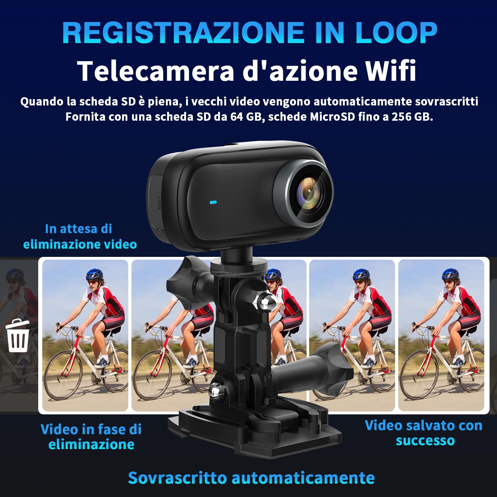 Action Camera Wifi 4K, Impermeabile Mini Action Camera Sportiva | Action Cam da Pollice per Casco da Bicicletta o Moto con Schermo da 1,3 Pollici e Magnete, 32GB Scheda SD