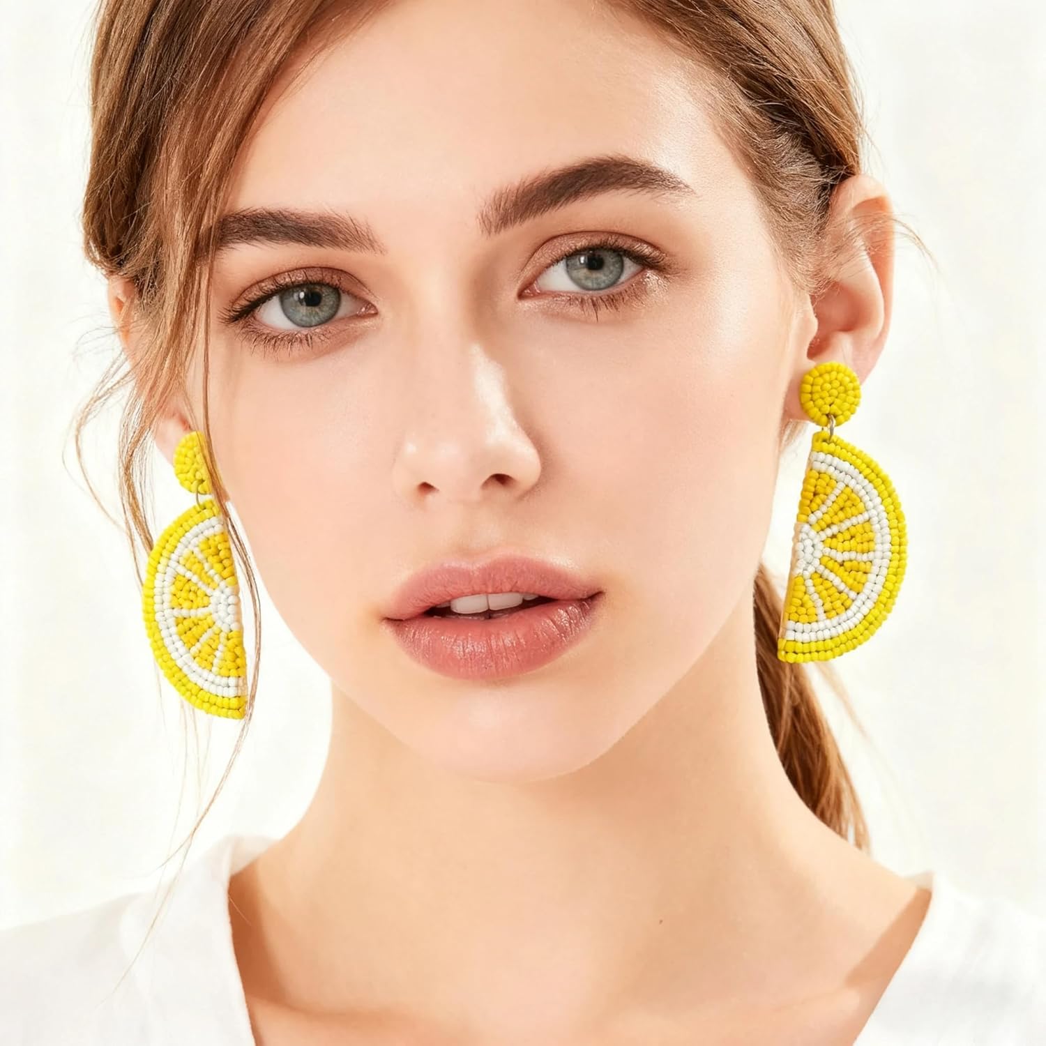 Beaded Fruit Earrings for Women, Handmade Beads Strawberry Lemon Fruits Dangle Earrings for Summer Jewelry Gifts - Image 3