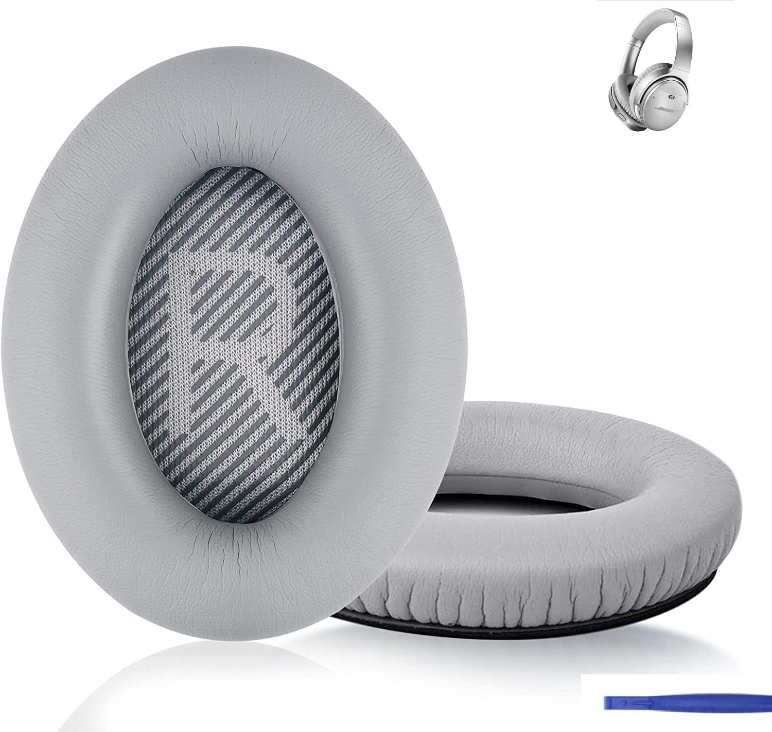 HiFlying Professional QC35 Replacement Ear Pads Cushions, Ear Cups Compatible with Bose QuietComfort 35 (QC35) and Quiet Comfort 35 II (QC35 II) Over-Ear Headphones (Light Grey)