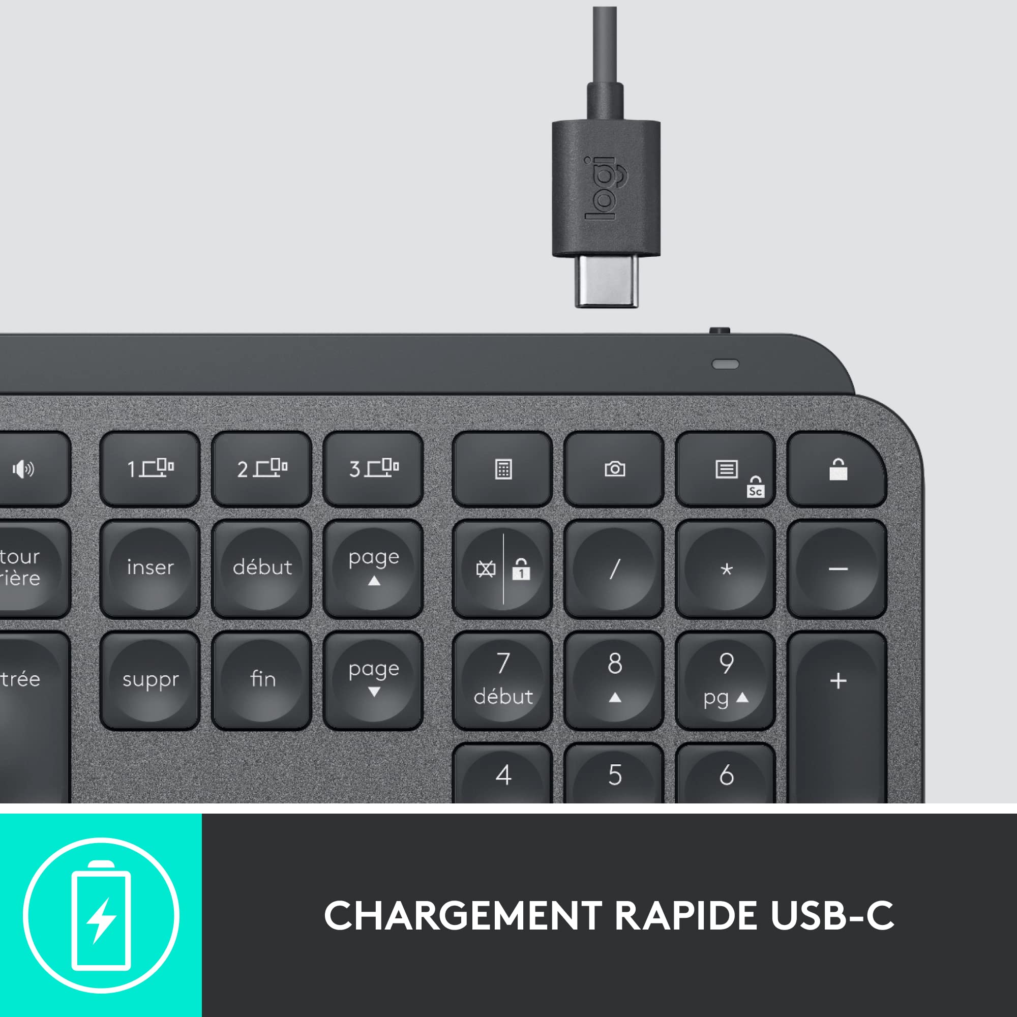 Logitech MX Keys for Business - Clavier rétroéclairé sans Fil, Touches Perfect Stroke silencieuses, Technologie Logi Bolt, Bluetooth, Rechargeable, Windows/Mac/Chrome/Linux, Français AZERTY - Gris