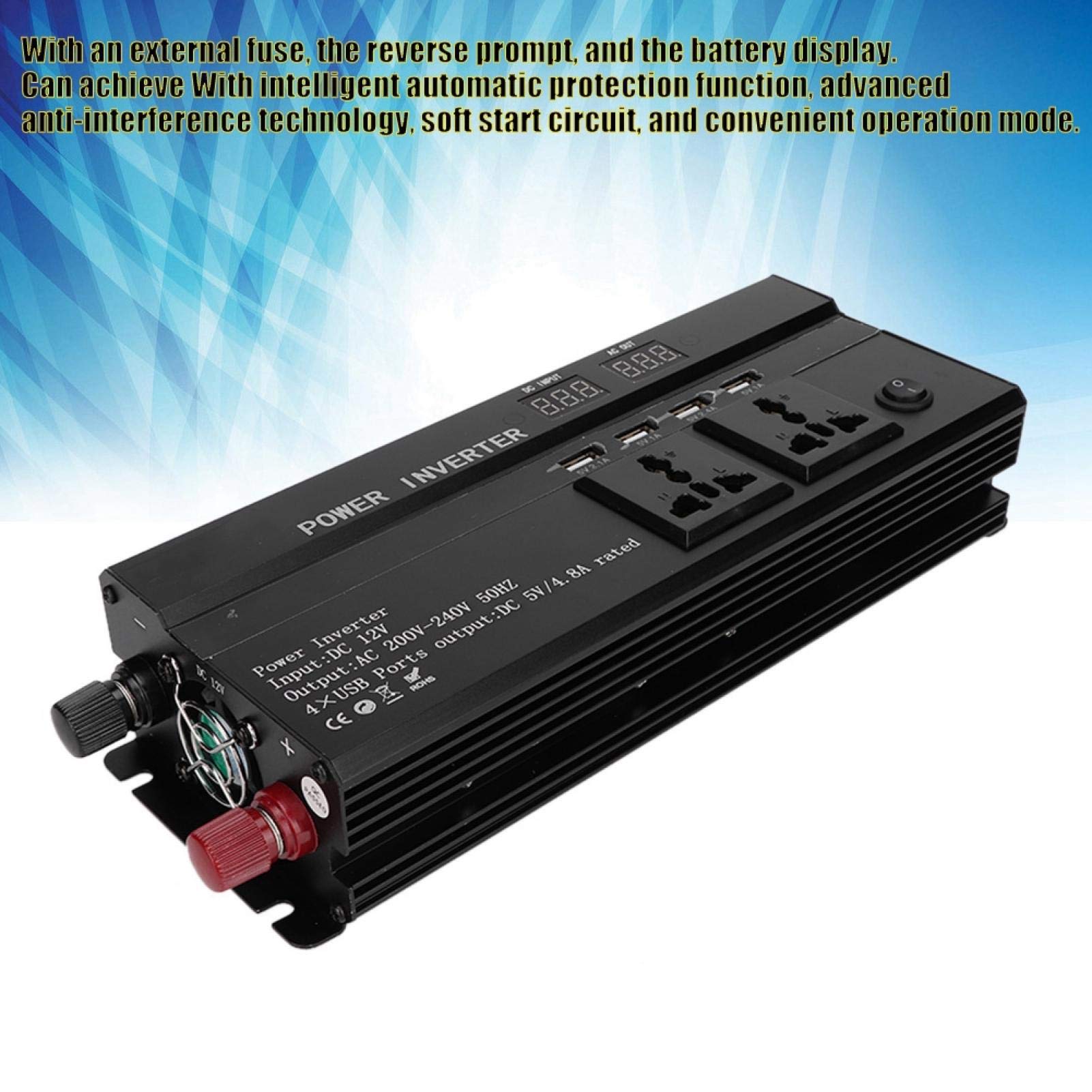 Przetwornica mocy 4000W DC 12V do AC 220V Falownik samochodowy z czystą falą sinusoidalną z 4 portami USB Podwójne wyjście AC, wyświetlacz LCD do domu i na zewnątrz