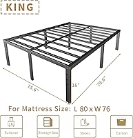 Vista 85 de Base de cama tamaño Queen de 12 pulgadas, no necesita somier, base de colchón de plataforma de metal resistente con listones de acero