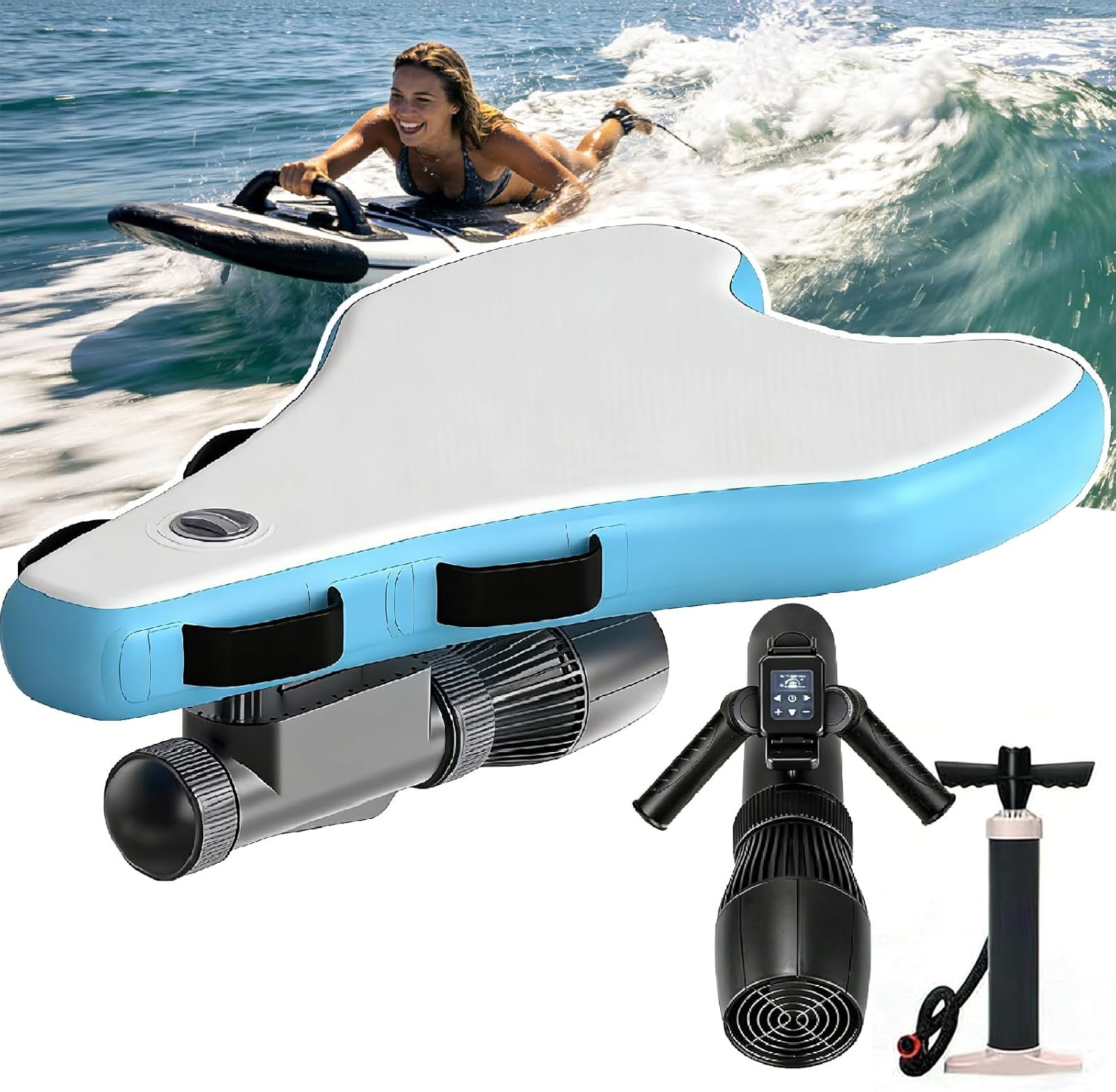 Upgraded 3-in-1 Inflatable Bodyboard – 500W/700W Brushless, 10-Speed Remote + Thruster, 7-11 km/h, 10000/16000mAh Battery, Jet Board Electric Surfboard for Adults & Kids 700w