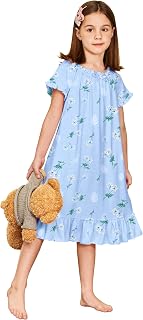 Arshiner Girls Nightgowns Short Sleeve Sleepwear Soft Princess Pajama Dress | Comfy Victorian Sleepshirt, Cute Pajamas for Kids, Ruffle Nightdress Night Gown for Cozy Sleep, Parties and Daily Wear