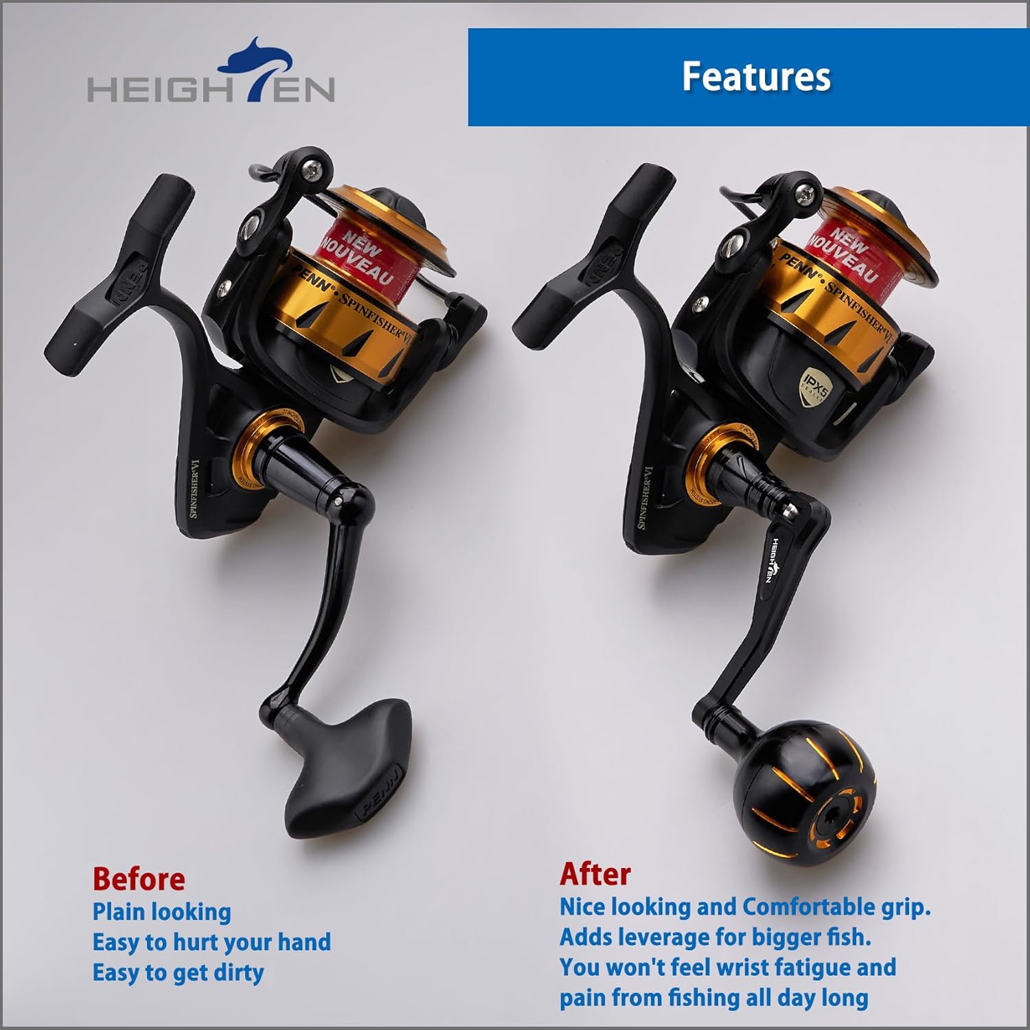 HEIGHTEN Fishing Reel Handle for Penn Spinfisher VI/Slammer III IV/Battle II III DX/Pursuit III IV/Fierce II III