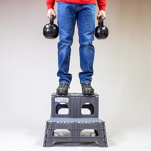 Miniatura 7 de Bee Neat Taburete plegable de 2 escalones para adultos, escalera plegable y plegable para oficina, garaje, armario, baño, taburete antideslizante y