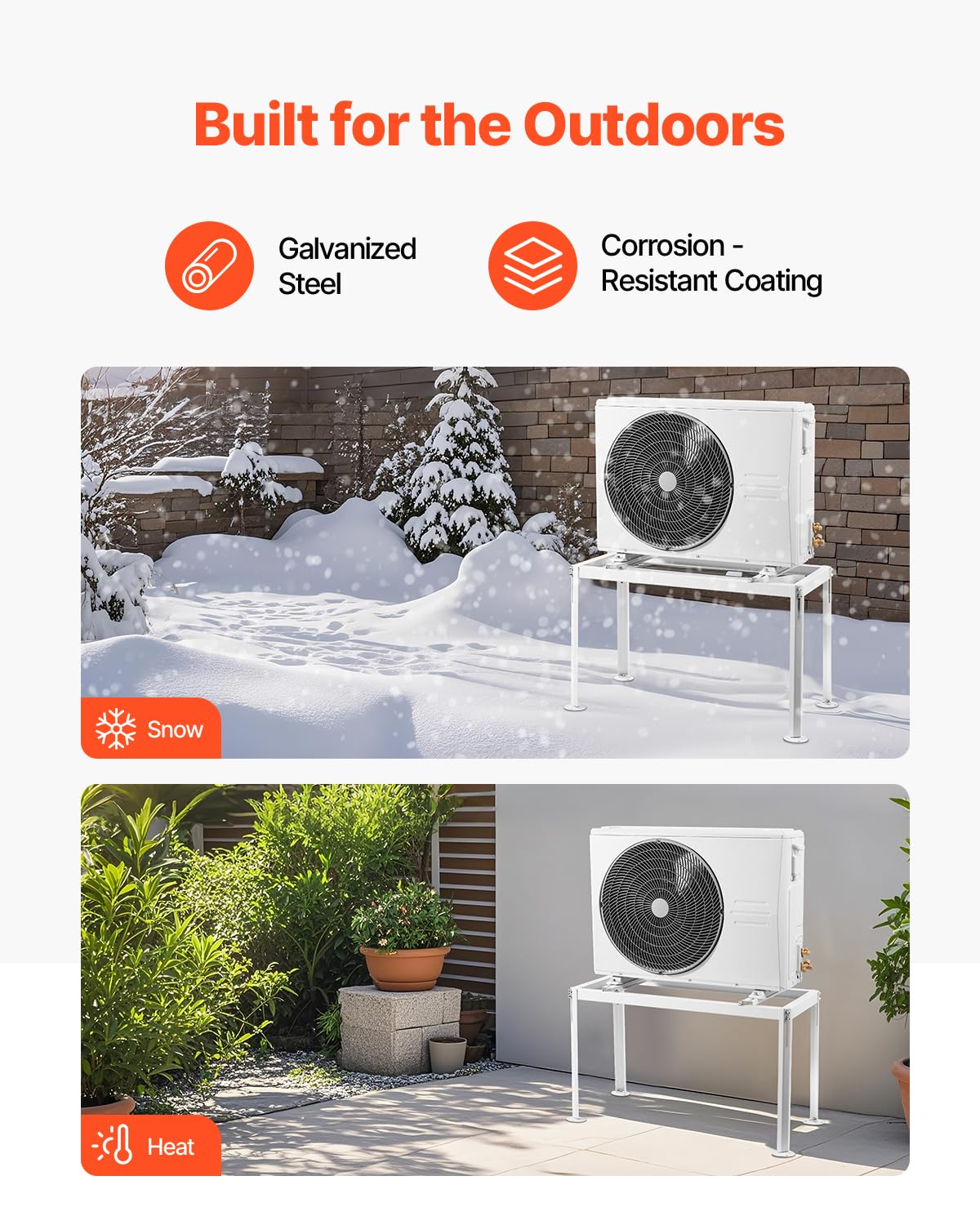 VEVOR Support au Sol pour Climatiseurs Split 9000-36000 BTU Réglable, Charge Maximale 300 kg, Conception Universelle, Réduction du Bruit et Vibration, Support de Base Robuste pour Climatiseur Split