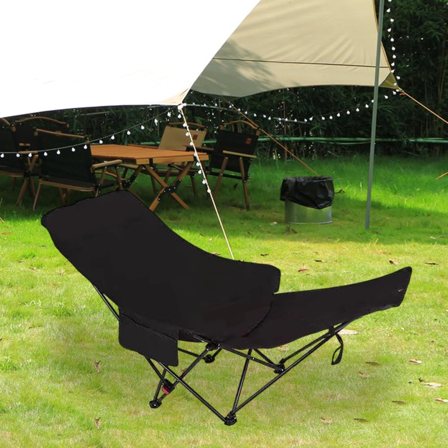 KKVBOSS Folding Reclining Camping Lounge Chair with Adjustable Backrest and Leg Support, Black 3