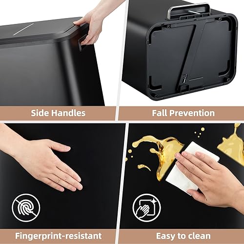 Miniatura 6 de GAOMON Bote de basura, 2 botes de basura dobles de 4 galones y cubo de reciclaje, 2 compartimentos, incluye 2 cubos interiores extraíbles, tapa de