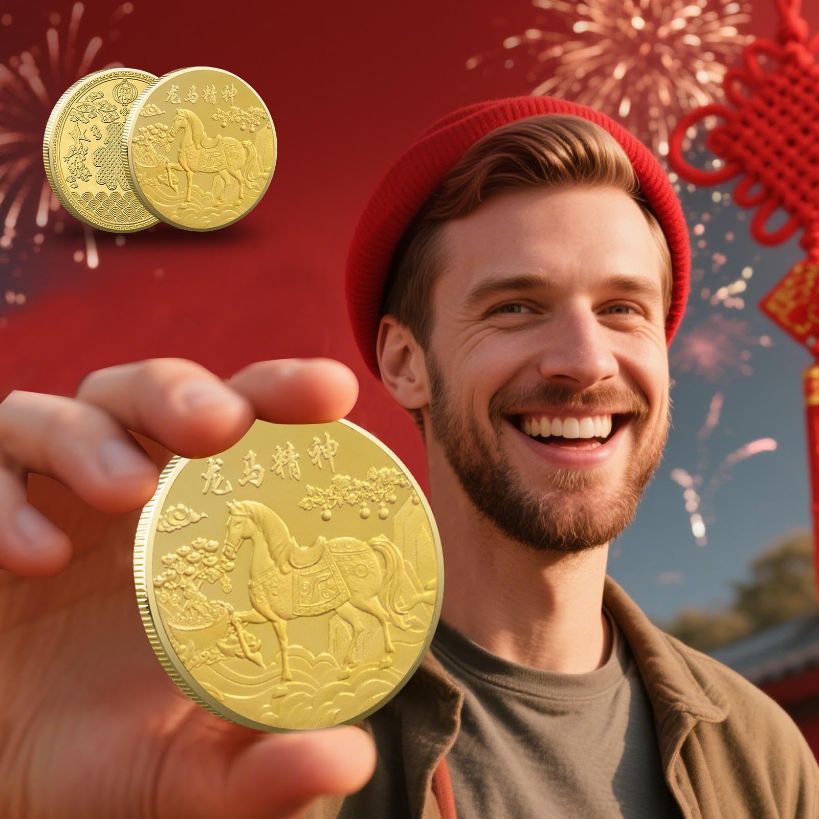 Moneda Conmemorativa Del Año Del Caballo – Decoración Tradicional Para El Hogar De Éxito De Oro De 1,57 Pulgadas | Decoraciones De Caballos De Año Nuevo Chino Para De Coche, Hogar, Escuela, Ofic