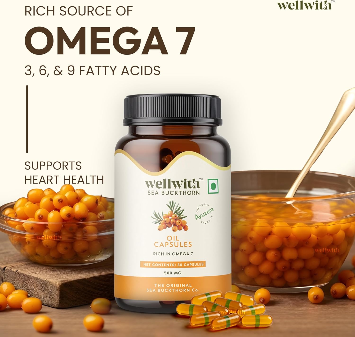 Himalayan Sea Buckthorn Berry Oil | 500mg, 90 Softgels Vegan Capsules | Rich in Omega 3, 6, 7 & 9 (Pack of 3)