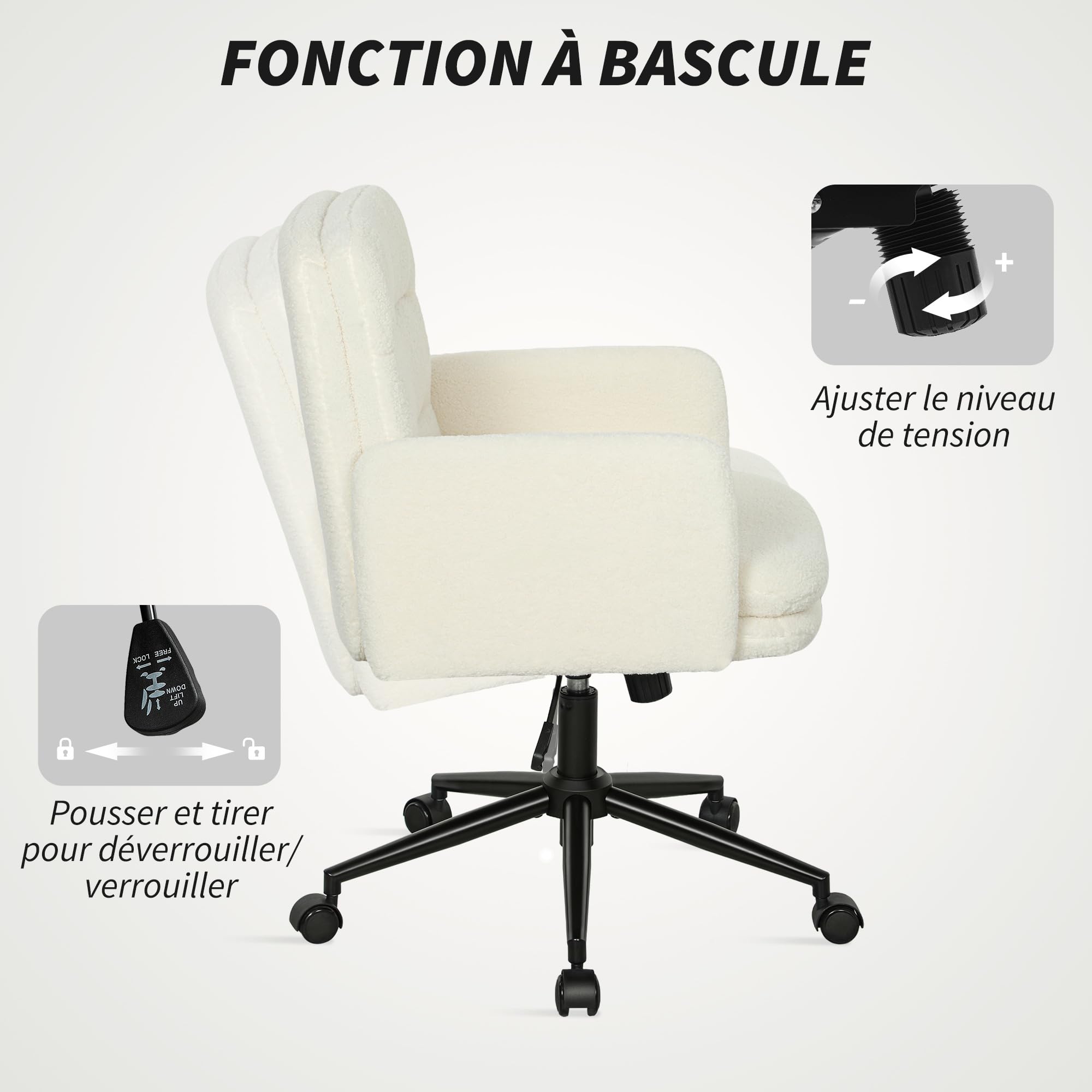 HOMCOM Chaise de Bureau, Fauteuil de Bureau Ergonomique, Crème