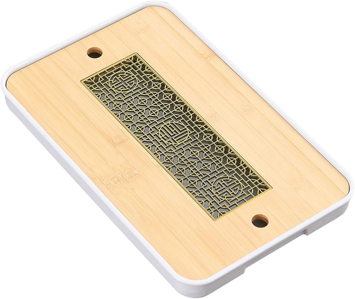 Bamboo Chinese Kung Fu Tea Tray, Two-Tier Water Storage Box, Decorative Mini Tea Table, Compact and Lightweight (Color : E2, Size : 14.56 * 11.02 * 1.096inch)