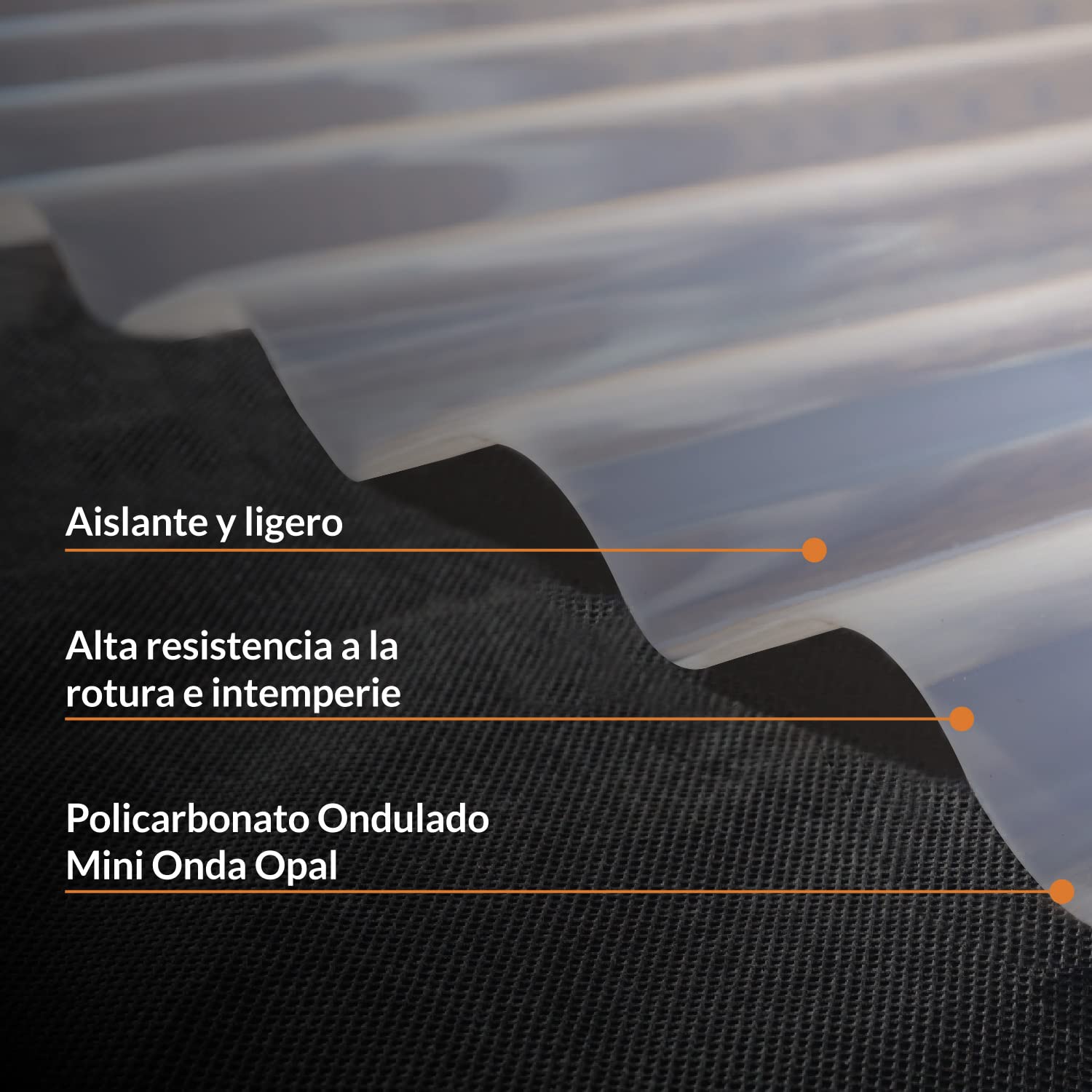 Plancha de Policarbonato Compacto Ondulado - Mini Onda - Espesor de 0,8mm - 2500 x 1000 - Material Resistente a la Lluvia - Color Opal