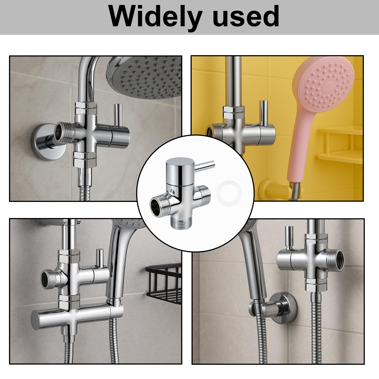Duschumstellventil, Ersatz, T Stück Wasseranschluss, 3-Wege-T-Adapter, Absperrventil für Duschkopfarmumsteller, Umstellventil Ventil Umschalter 1/2 AG zu 1/2 AG (Ventil08)