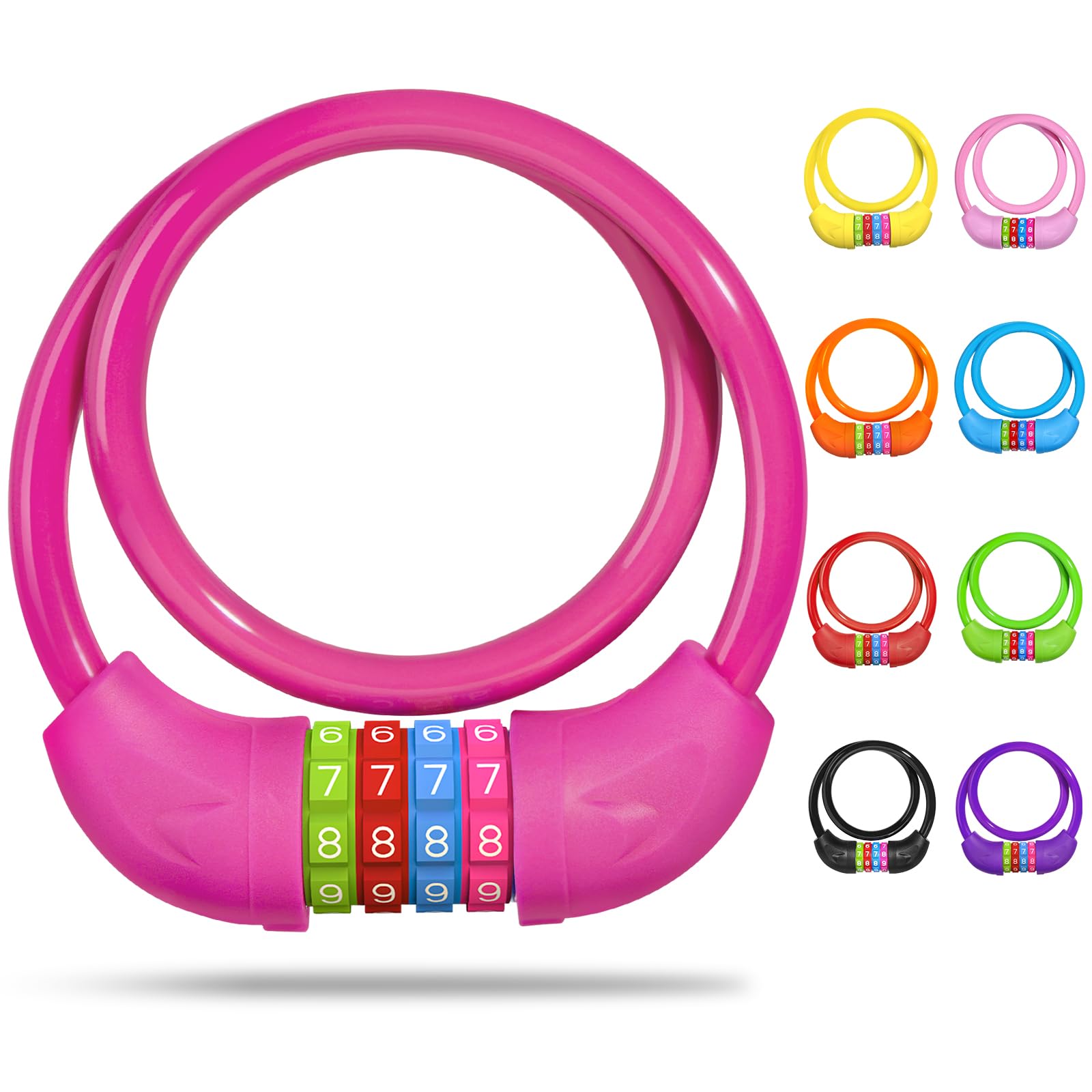 SPGOOD Bicycle Lock with Numbers for Children (10 x 650 mm), Anti-Theft Cable Lock Code Combination, Bicycle Combination Lock for Girls Boys, Bicycle Accessories, Children's Bicycle Lock (Rose Red)