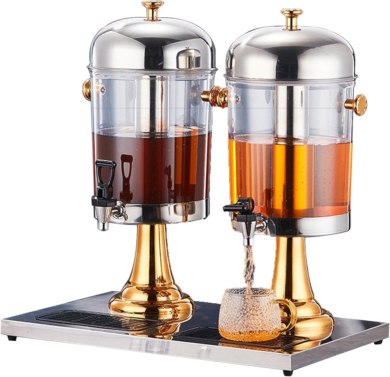 MYUYEE Drink Dispensers For Parties, Stainless Steel Juice Beverage Dispenser, 8/16/24L Catering Drinks Fountain, For Juice Tea Lemonade Iced Coffee (Gold 16L)